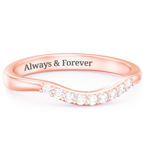 Curved Wedding Band With Accents – 10K Rose Gold with White Premium Zirconia
