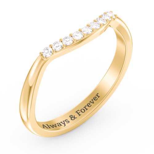 Curved Wedding Band With Accents – 10K Yellow Gold with White Premium Zirconia