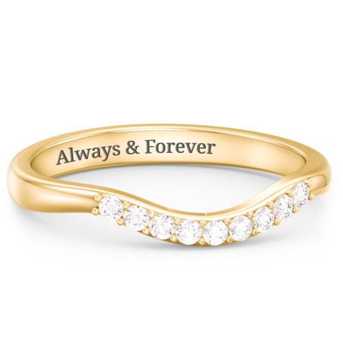 Curved Wedding Band With Accents – 10K Yellow Gold with White Premium Zirconia