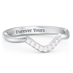 Deep-Curve Wedding Band With Accents – 10K Rose Gold with White Premium Zirconia