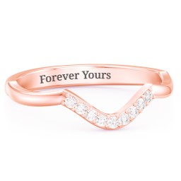 Deep-Curve Wedding Band With Accents in 10K Solid Rose Gold with White Premium Zirconia