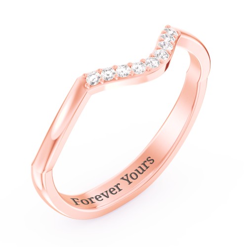 Deep-Curve Wedding Band With Accents – 10K Rose Gold with White Premium Zirconia