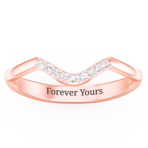 Deep-Curve Wedding Band With Accents – 10K Rose Gold with White Premium Zirconia