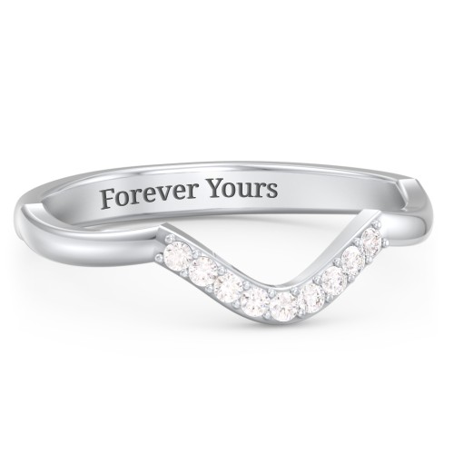 Deep-Curve Wedding Band With Accents – Sterling Silver with Diamond