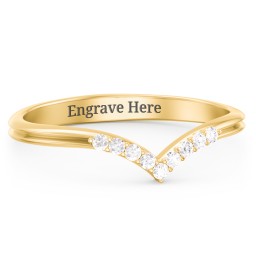 V-Band Wedding Ring With Accents in 18K Gold Plated Silver with White Premium Zirconia