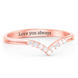 V-Band Wedding Ring With Accents in 10K Solid Rose Gold with White Premium Zirconia
