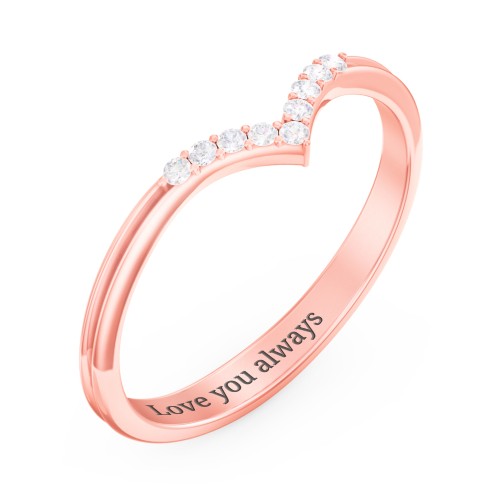 V-Band Wedding Ring With Accents – 10K Rose Gold with White Premium Zirconia