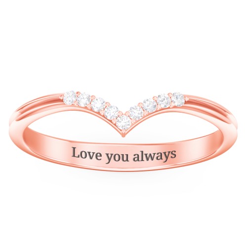 V-Band Wedding Ring With Accents – 10K Rose Gold with White Premium Zirconia