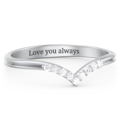 V-Band Wedding Ring With Accents – Sterling Silver with White Premium Zirconia