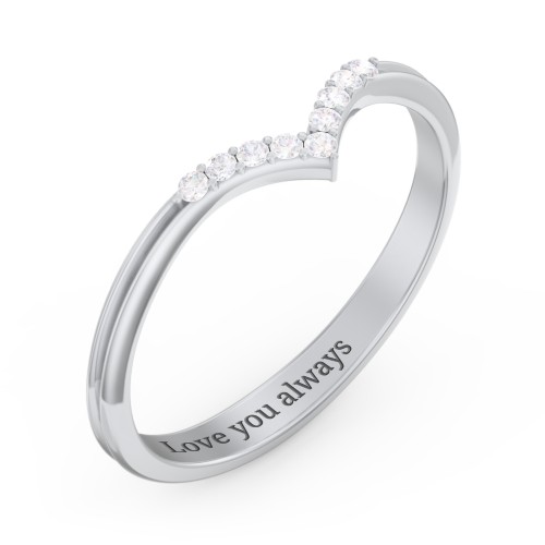 V-Band Wedding Ring With Accents – Sterling Silver with White Premium Zirconia