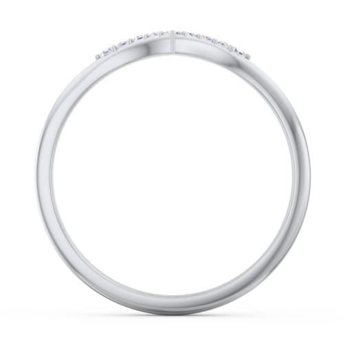 V-Band Wedding Ring With Accents – Sterling Silver with White Premium Zirconia