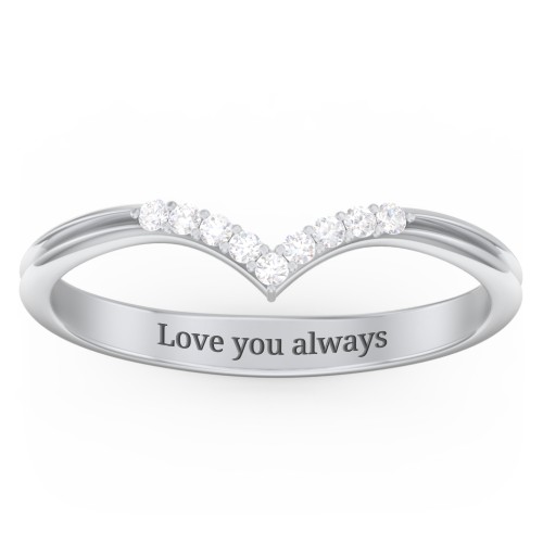 V-Band Wedding Ring With Accents – Sterling Silver with White Premium Zirconia