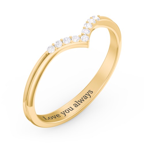 V-Band Wedding Ring With Accents – 10K Yellow Gold with White Premium Zirconia