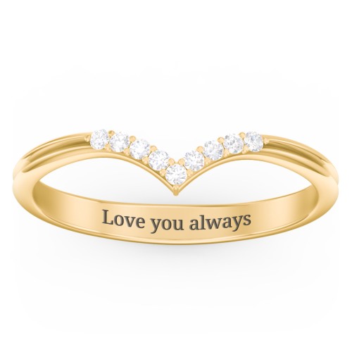 V-Band Wedding Ring With Accents – 10K Yellow Gold with White Premium Zirconia
