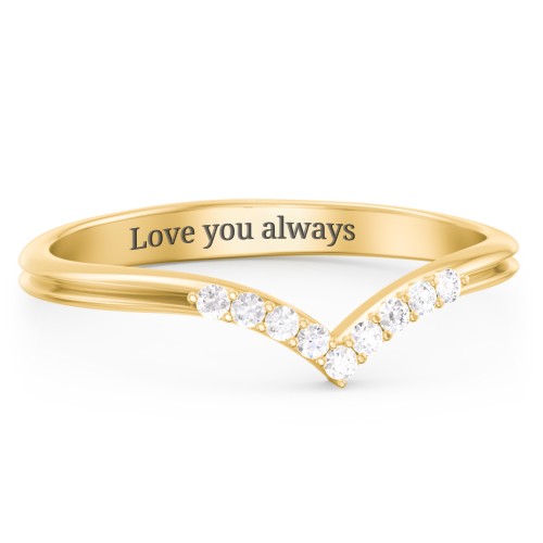 V-Band Wedding Ring With Accents – 10K Yellow Gold with White Premium Zirconia
