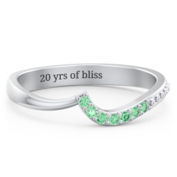Curved Asymmetrical Wedding Band With Accents in 925 Sterling Silver with Green Premium Zirconia