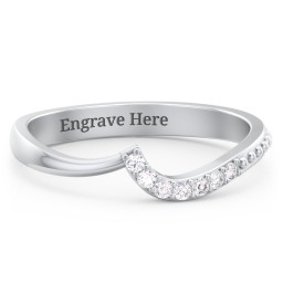 Curved Asymmetrical Wedding Band With Accents in 925 Sterling Silver with White Premium Zirconia