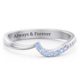 Curved Asymmetrical Wedding Band With Accents in 925 Sterling Silver with Fancy Blue Premium Zirconia
