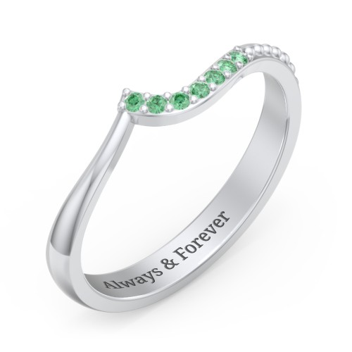 Curved Asymmetrical Wedding Band With Accents – Sterling Silver with Green Premium Zirconia