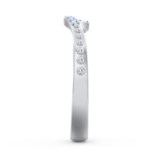 Curved Asymmetrical Wedding Band With Accents – Sterling Silver with Fancy Blue Premium Zirconia