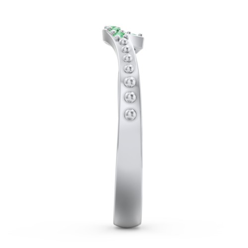 Curved Asymmetrical Wedding Band With Accents – Sterling Silver with Green Premium Zirconia