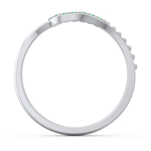 Curved Asymmetrical Wedding Band With Accents – Sterling Silver with Green Premium Zirconia