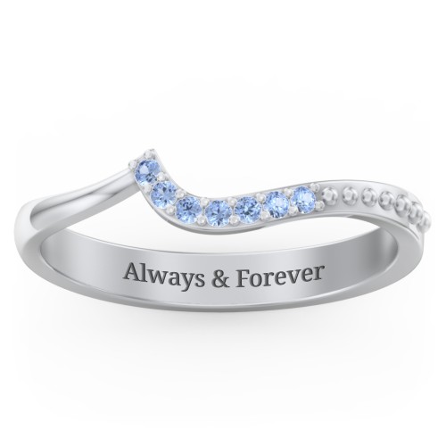 Curved Asymmetrical Wedding Band With Accents – Sterling Silver with Fancy Blue Premium Zirconia