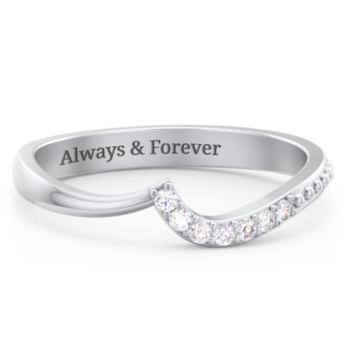 Curved Asymmetrical Wedding Band With Accents – Sterling Silver with Diamond