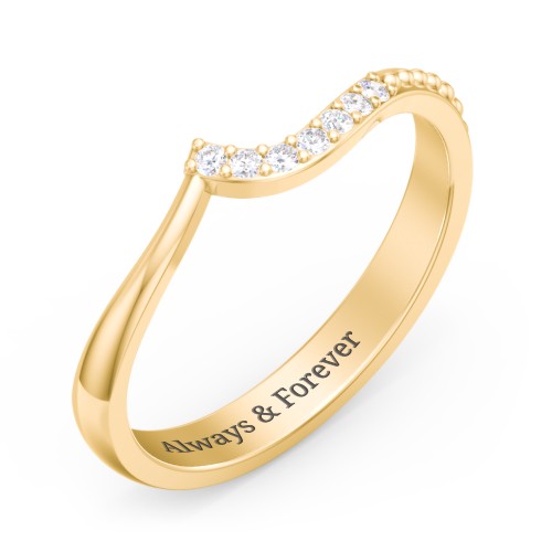 Curved Asymmetrical Wedding Band With Accents – 10K Yellow Gold with White Premium Zirconia