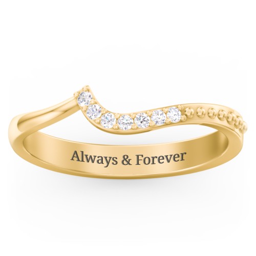 Curved Asymmetrical Wedding Band With Accents – 10K Yellow Gold with White Premium Zirconia