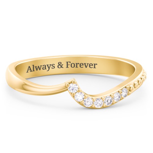 Curved Asymmetrical Wedding Band With Accents – 10K Yellow Gold with White Premium Zirconia