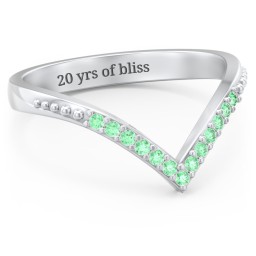 Deep-V Wedding Band With Milgrain And Accents