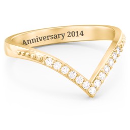 Deep-V Wedding Band With Milgrain And Accents