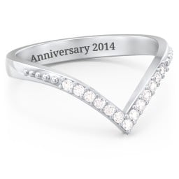 Deep-V Wedding Band With Milgrain And Accents