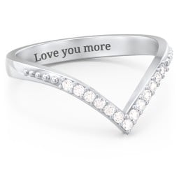 Deep-V Wedding Band With Milgrain And Accents