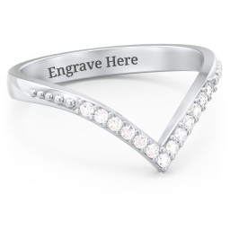 Deep-V Wedding Band With Milgrain And Accents in 925 Sterling Silver with White Premium Zirconia