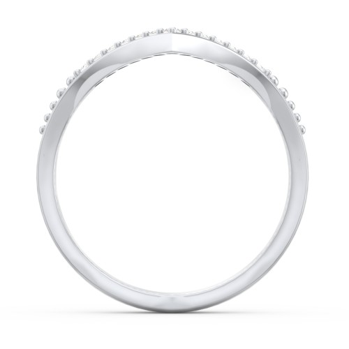 Deep-V Wedding Band With Milgrain And Accents – Sterling Silver with Diamond
