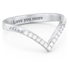 Deep-V Wedding Band With Milgrain And Accents – 10K Yellow Gold with White Premium Zirconia