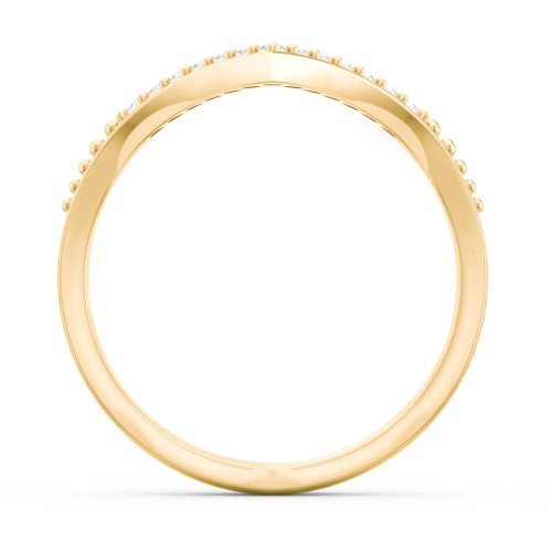 Deep-V Wedding Band With Milgrain And Accents – 10K Yellow Gold with White Premium Zirconia