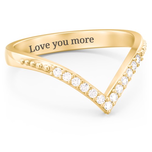 Deep-V Wedding Band With Milgrain And Accents – 10K Yellow Gold with White Premium Zirconia