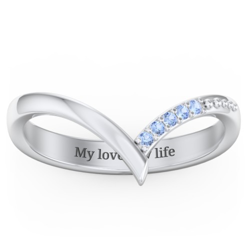 Deep-V Wedding Band With Accents – Sterling Silver with Fancy Blue Premium Zirconia