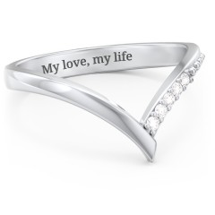 Deep-V Wedding Band With Accents – 10K Yellow Gold with White Premium Zirconia