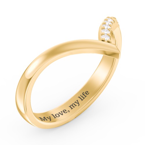 Deep-V Wedding Band With Accents – 10K Yellow Gold with White Premium Zirconia