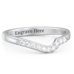 Curved Asymmetrical Wedding Band With Accents in 925 Sterling Silver with White Premium Zirconia