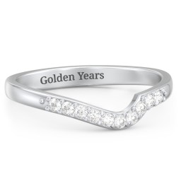 Curved Asymmetrical Wedding Band With Accents in 925 Sterling Silver with White Premium Zirconia