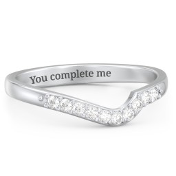 Curved Asymmetrical Wedding Band With Accents in 925 Sterling Silver with White Premium Zirconia