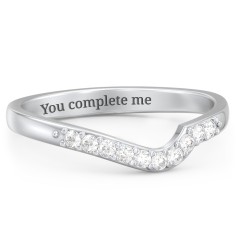 Curved Asymmetrical Wedding Band With Accents – 10K Yellow Gold with White Premium Zirconia