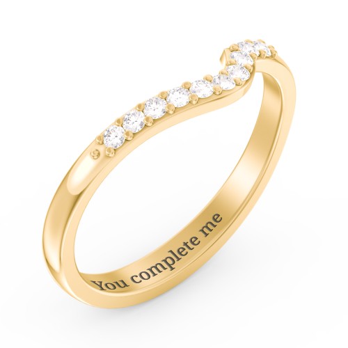 Curved Asymmetrical Wedding Band With Accents – 10K Yellow Gold with White Premium Zirconia
