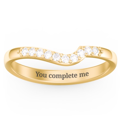 Curved Asymmetrical Wedding Band With Accents – 10K Yellow Gold with White Premium Zirconia