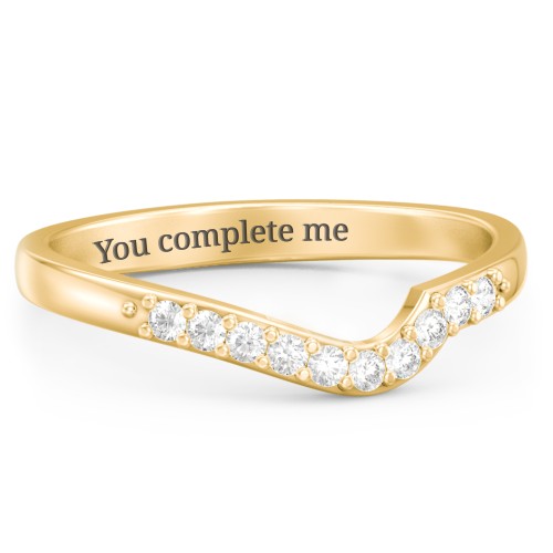 Curved Asymmetrical Wedding Band With Accents – 10K Yellow Gold with White Premium Zirconia
